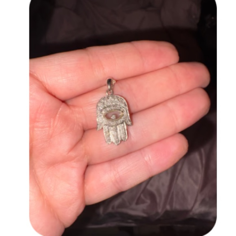 Elegant Silver Diamond Hamsa Pendant Necklace